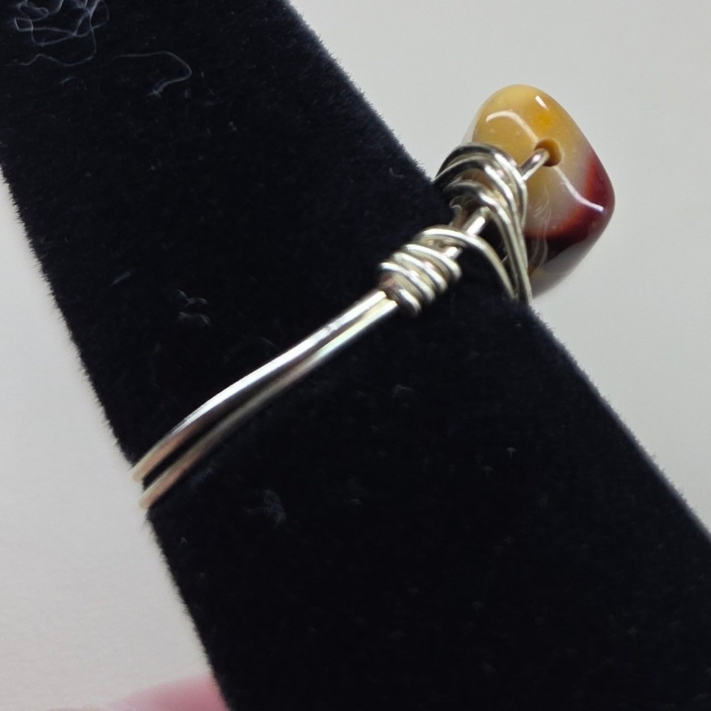 Handmade Wire Wrapped Jasper Ring Silver Tone Size 8 Artisan Jewelry - Picture 3 of 8